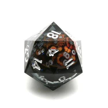 Orange Beholder in Clear & Black Liquid Sharp Resin - D20 RPG Dice